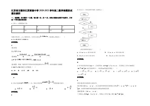 江苏省无锡市江阴要塞中学2020-2021学年高二数学理模拟试题含解析