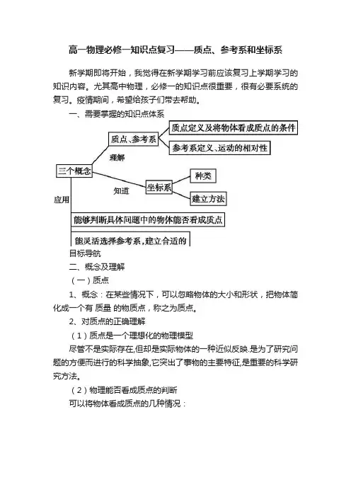 高一物理必修一知识点复习——质点、参考系和坐标系