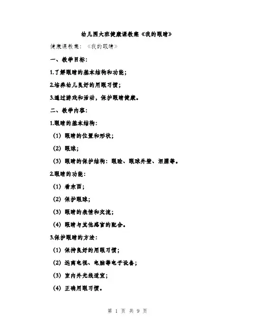 幼儿园大班健康课教案《我的眼睛》