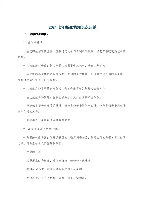 2024七年级生物知识点归纳