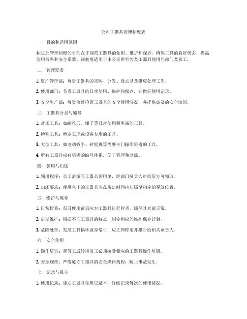 公司工器具管理制度表