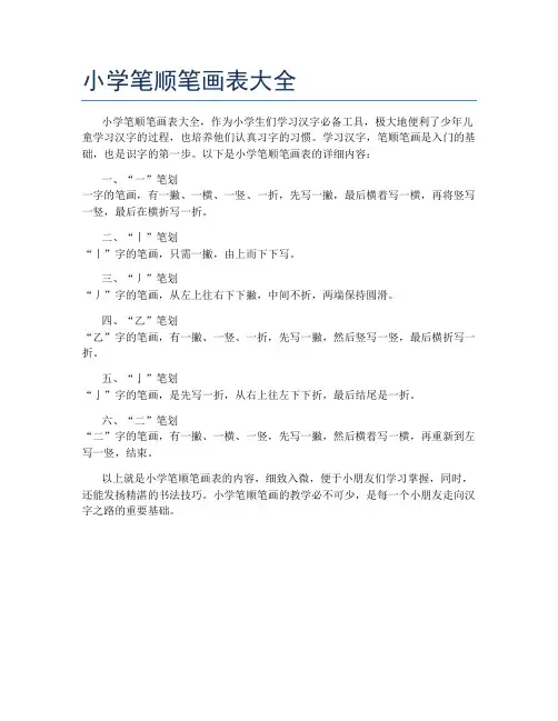 小学笔顺笔画表大全