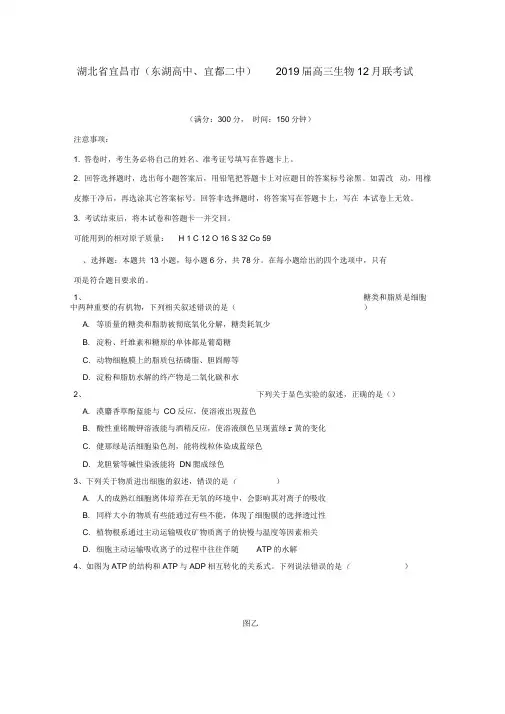(完整版)湖北省宜昌市2019届高三生物12月联考试题