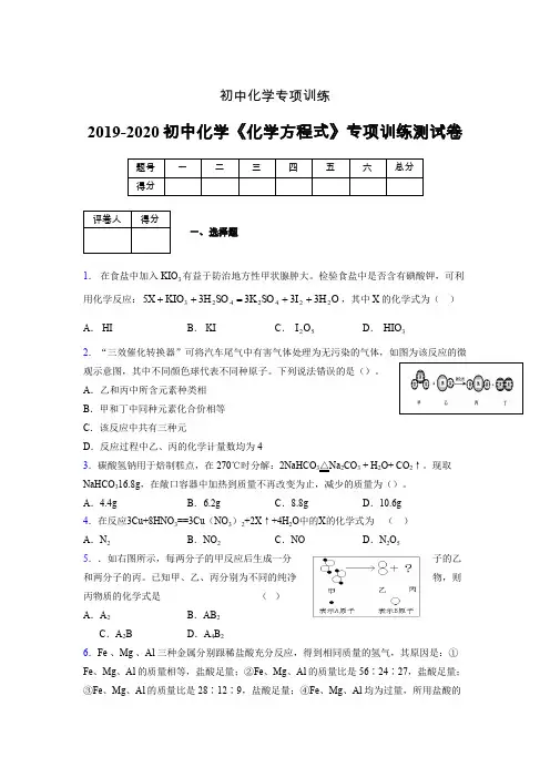 2019-2020学年初中化学《化学方程式》专项训练模拟测试(含答案) (316)