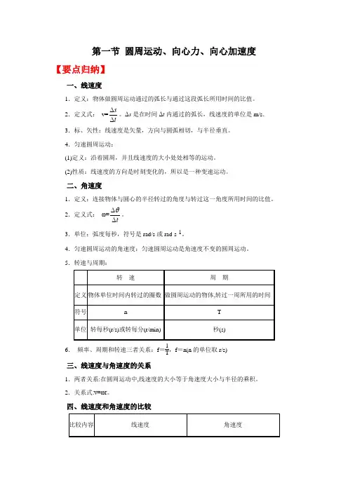 高考物理系统性复习 (要点归纳+夯实基础练) 第一节 圆周运动、向心力、向心加速度(附解析)