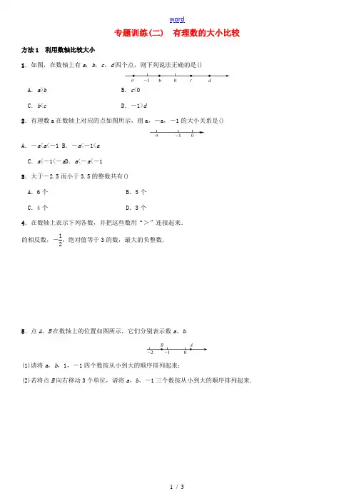 秋七年级数学上册 专题训练(二)有理数的大小比较 (新版)北师大版-(新版)北师大版初中七年级上册数