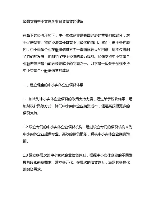 关于加强支持中小实体企业融资信贷的建议