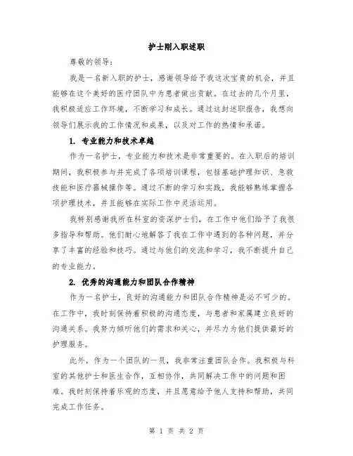 护士刚入职述职
