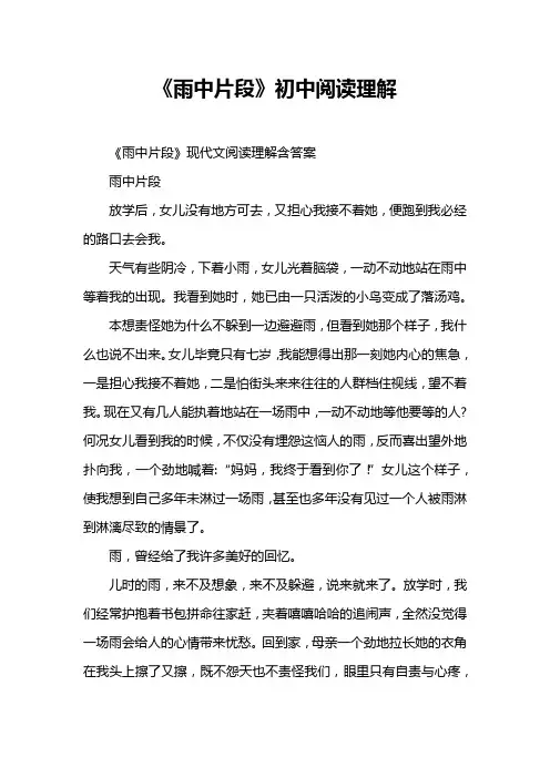《雨中片段》初中阅读理解