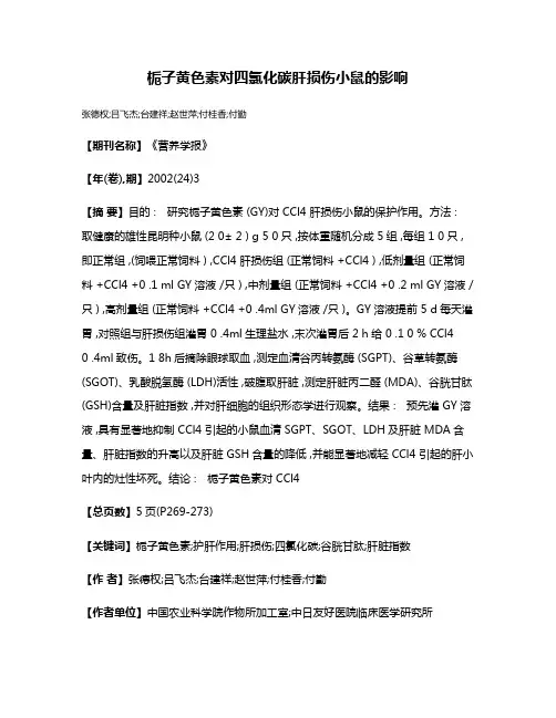 栀子黄色素对四氯化碳肝损伤小鼠的影响