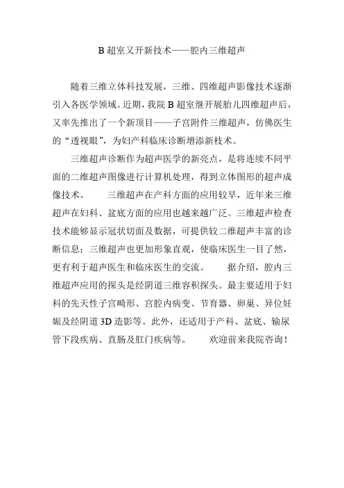 B超室又开新技术——腔内三维超声
