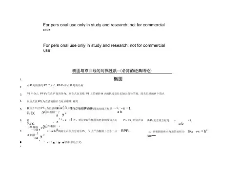 高考数学圆锥曲线的经典性质50条