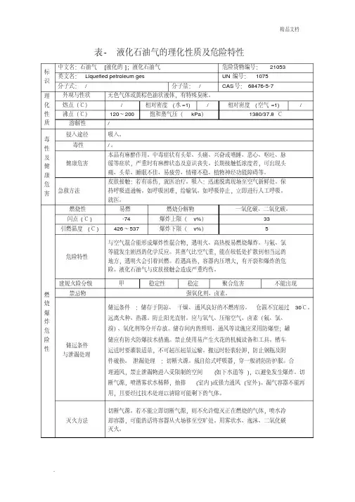 液化石油气的理化性质及危险特性