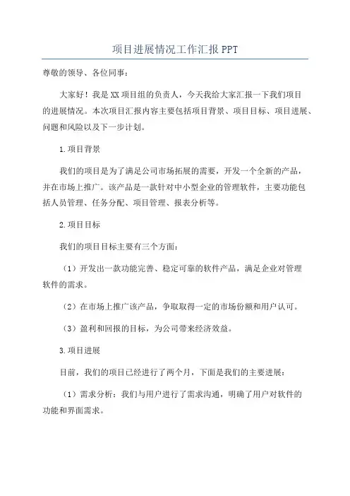 项目进展情况工作汇报PPT