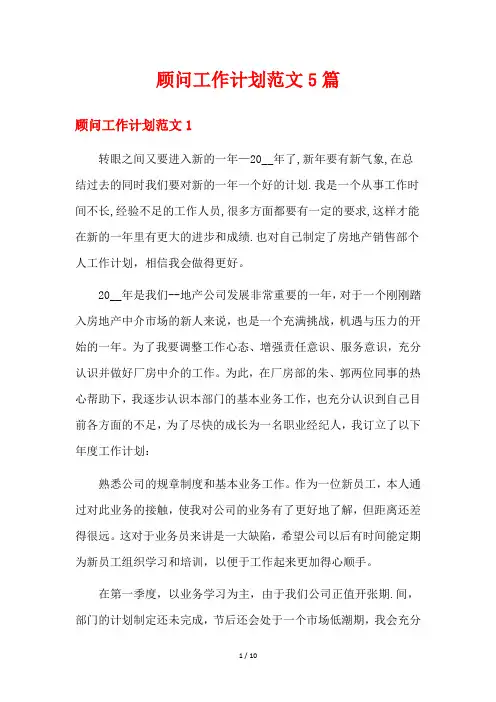 顾问工作计划范文5篇