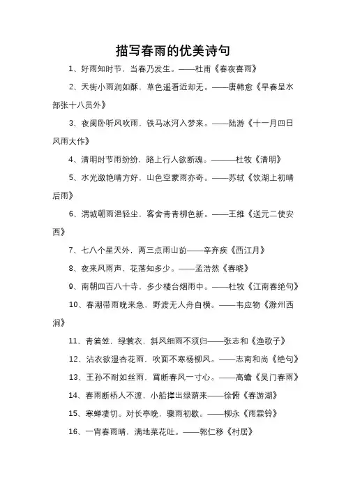 描写春雨的优美诗句