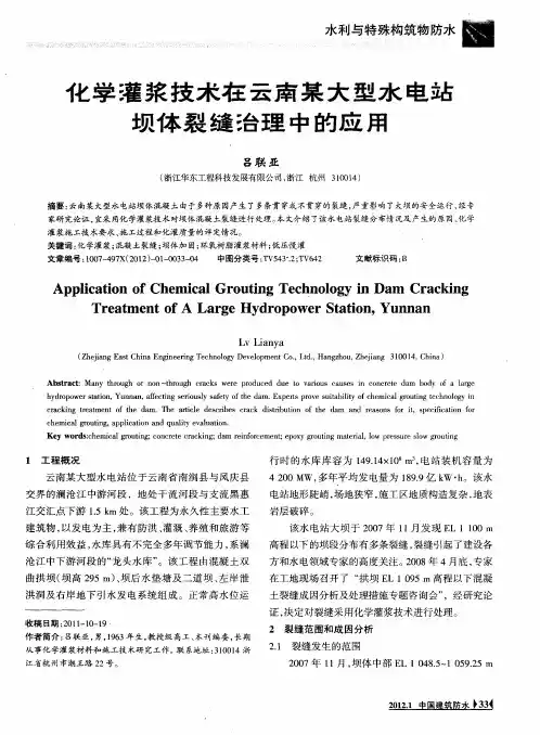 化学灌浆技术在云南某大型水电站坝体裂缝治理中的应用
