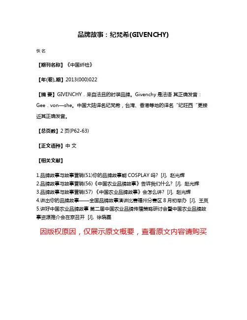 品牌故事:纪梵希(GIVENCHY)