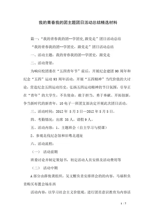 我的青春我的团主题团日活动总结精选材料