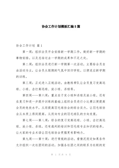 协会工作计划模板汇编5篇