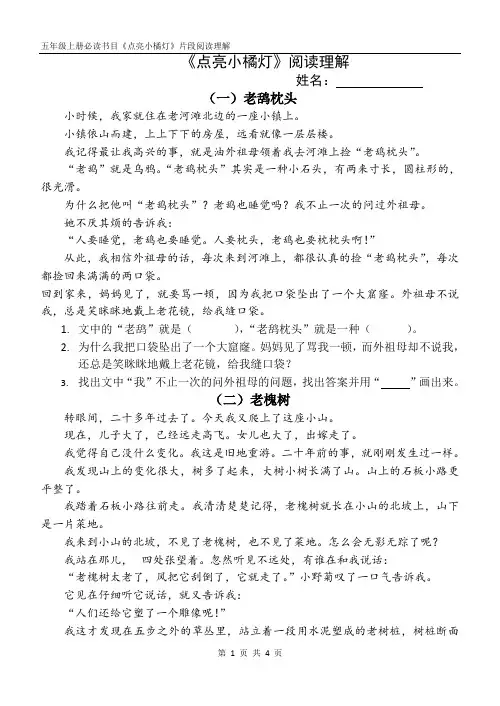 2《点亮小橘灯》阅读题