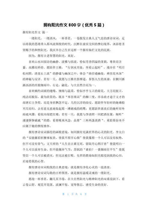 拥有阳光作文800字(优秀5篇)