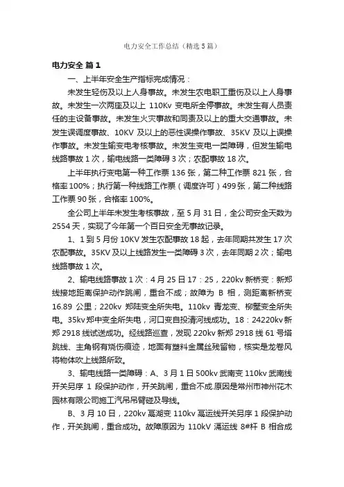 电力安全工作总结（精选5篇）