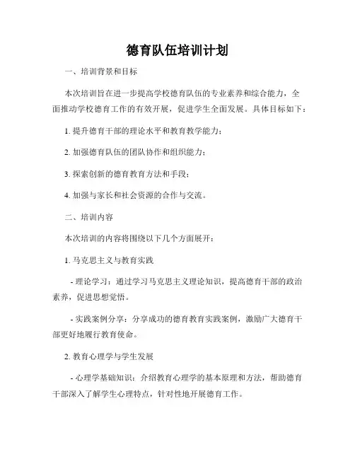 德育队伍培训计划