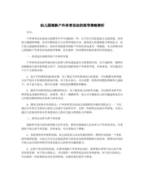 幼儿园混龄户外体育活动的指导策略探析