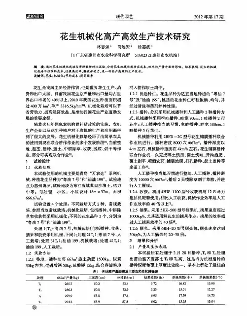 花生机械化高产高效生产技术研究