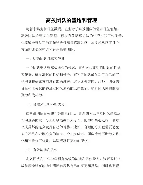 高效团队的塑造和管理