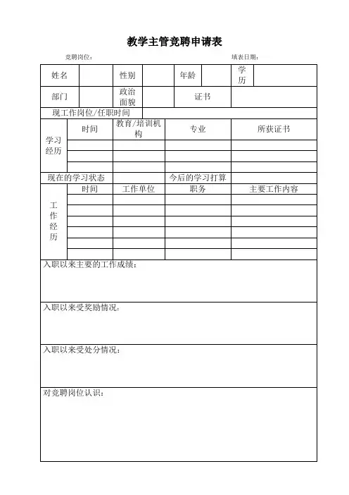 公司内部岗位竞聘申请表