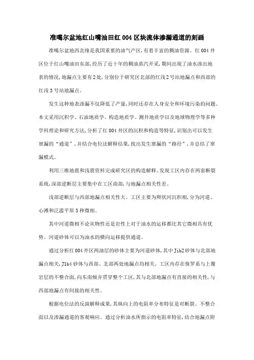 准噶尔盆地红山嘴油田红004区块流体渗漏通道的刻画