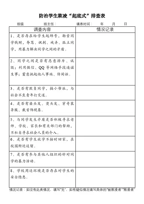 班级预防校园欺凌排查表