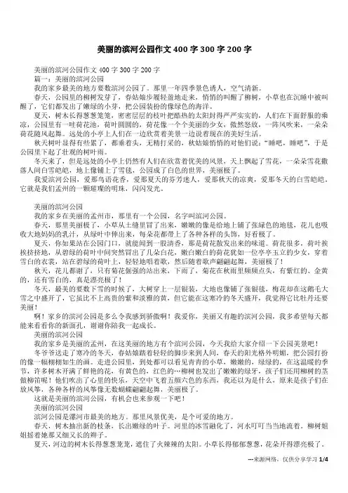 美丽的滨河公园作文400字300字200字