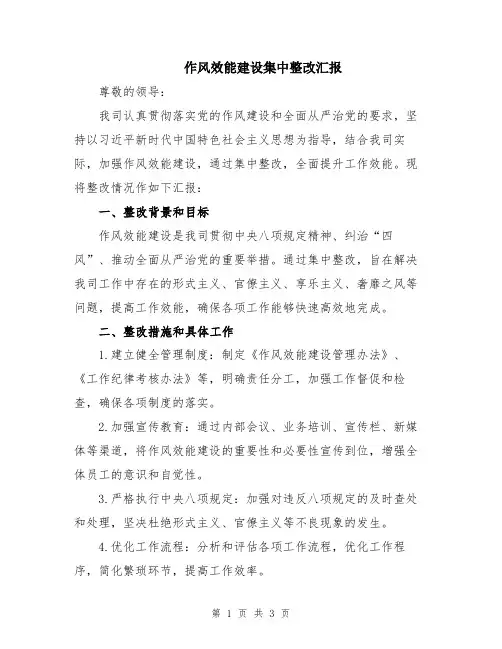 作风效能建设集中整改汇报