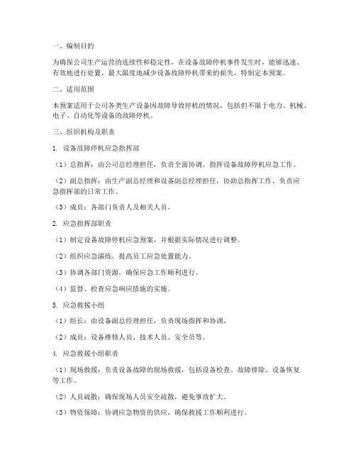 设备故障停机应急预案