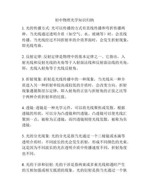 初中物理光学知识归纳