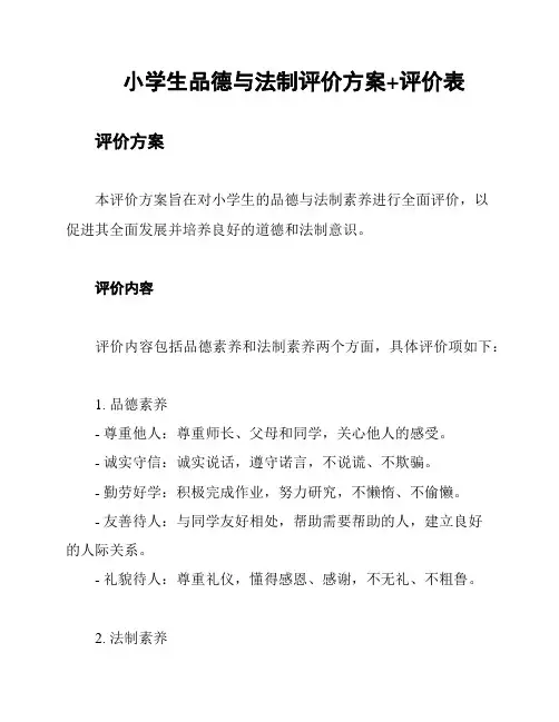 小学生品德与法制评价方案+评价表