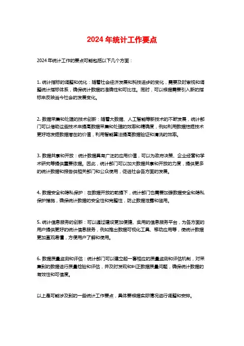 年统计工作要点
