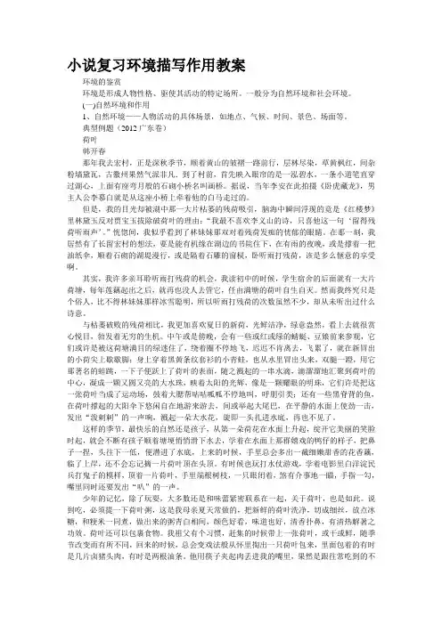 小说复习环境描写作用教案