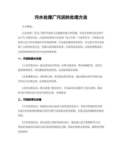 污水处理厂污泥的处理方法