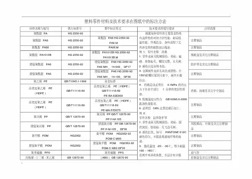 塑料零件的材料及技术要求在图纸中的标注方法