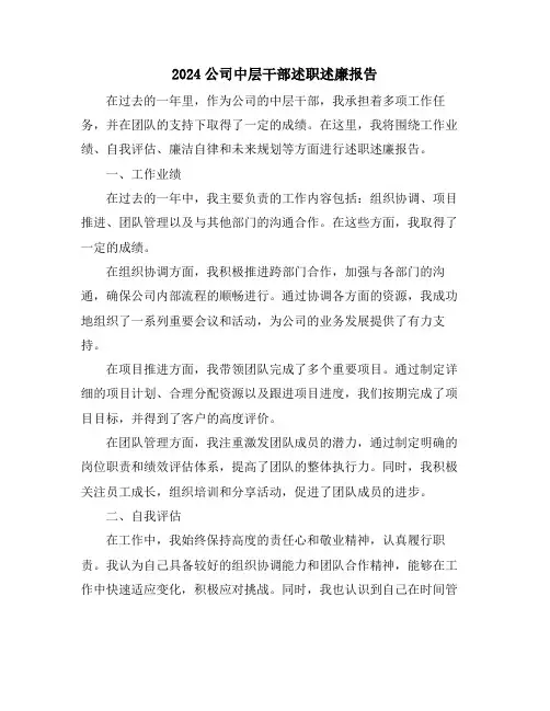 2024公司中层干部述职述廉报告
