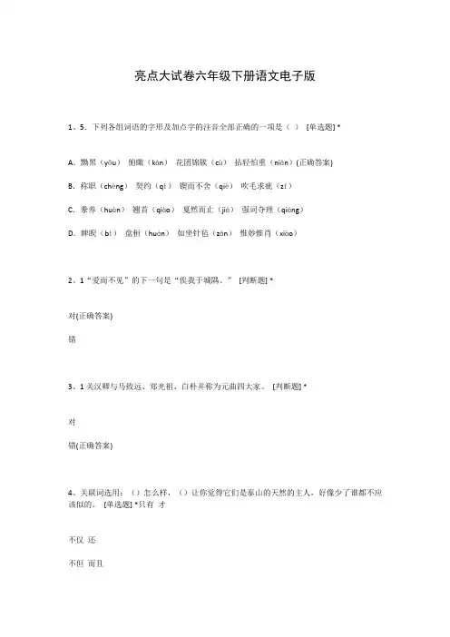 亮点大试卷六年级下册语文电子版