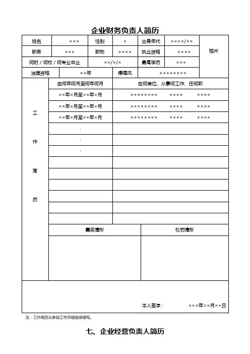 企业财务负责人简历