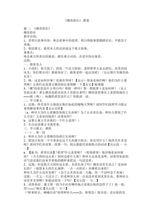 《揠苗助长》教案精选