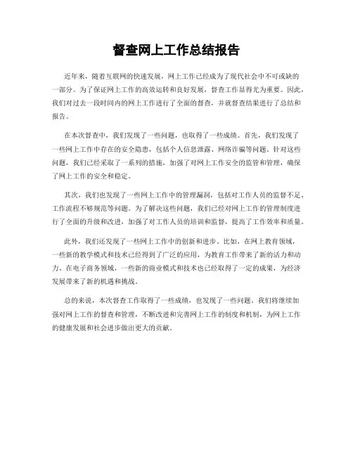 督查网上工作总结报告