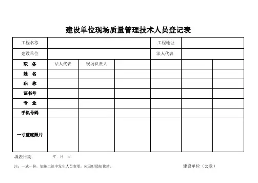 施工单位项目部现场岗位管理人员审查登记表