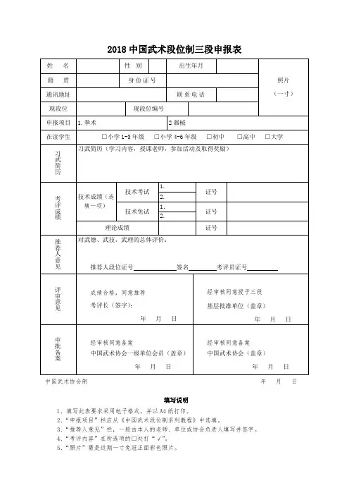 中国武术段位制三段申报表